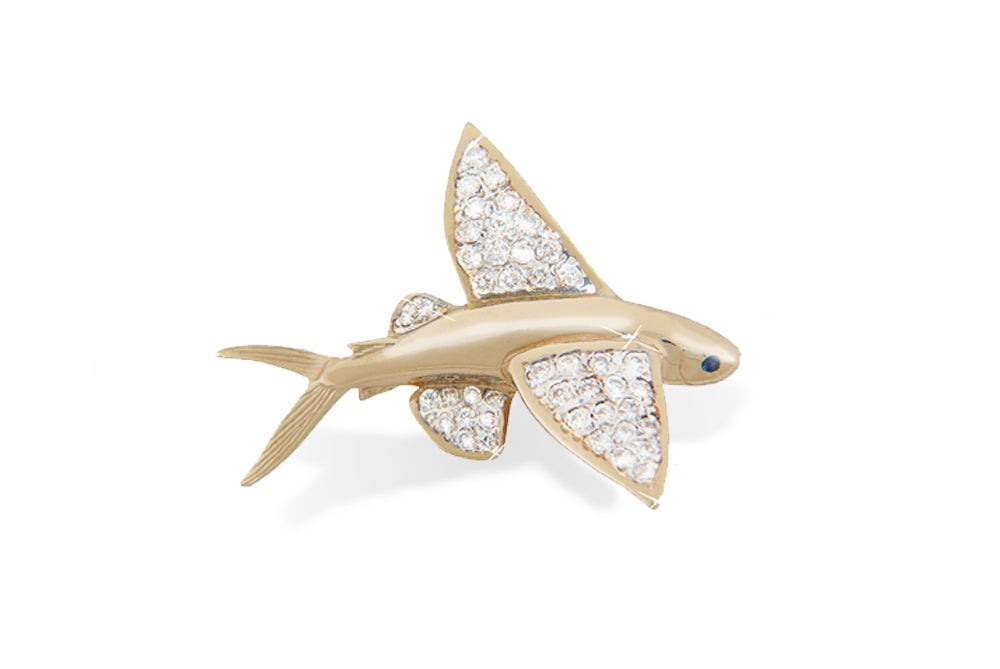 14K Gold Diamond Flying Fish Pendant