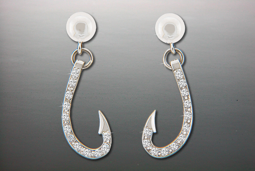 dangling fish hooks Diamond Hooks Dangle Earrings