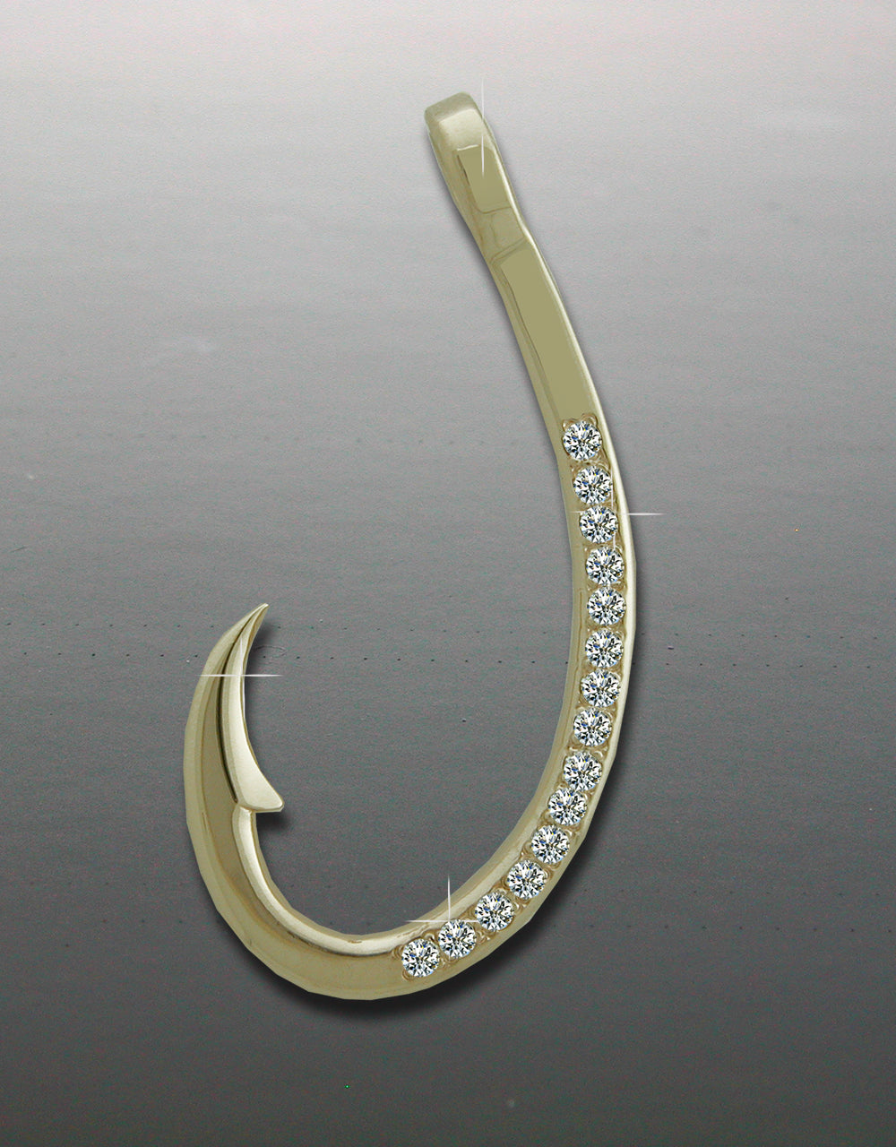 Men's Large Gold and Diamond Fish Hook Pendant Men's Large Gold and Diamond Fish Hook Pendant