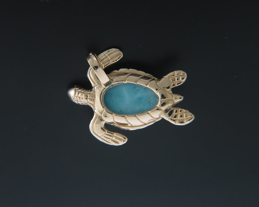Logger Head Sea Turtle with Larimar Shell Pendant
