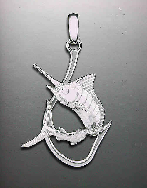 Sterling Silver Marlin on Hook Pendant