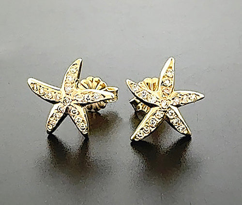 Tiny Gold Diamond Starfish Earrings