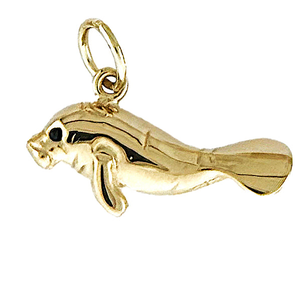 Tiny Gold 3-D Manatee Charm-Pendant