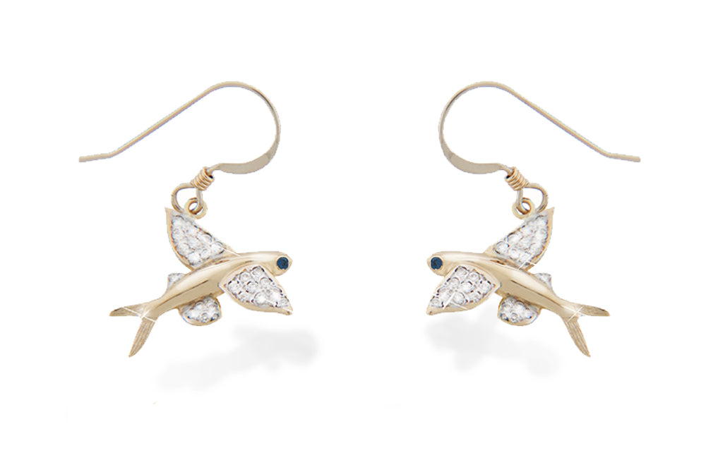 Ladies Gold and Diamond Flying fish Dangle Earrings