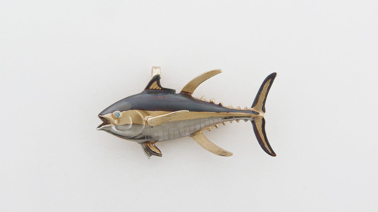 Medium Yellow Fin Tuna Pendant with Rhodium detail