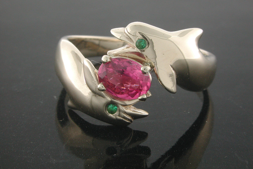 Double Porpoise and Pink Tourmaline Ring