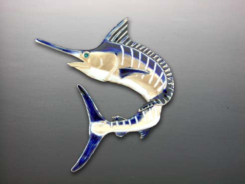 Enameled Jumping Blue Marlin Pendant