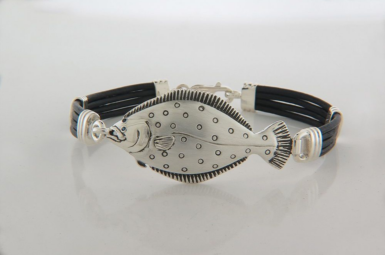 Flounder Black Leather Bracelet
