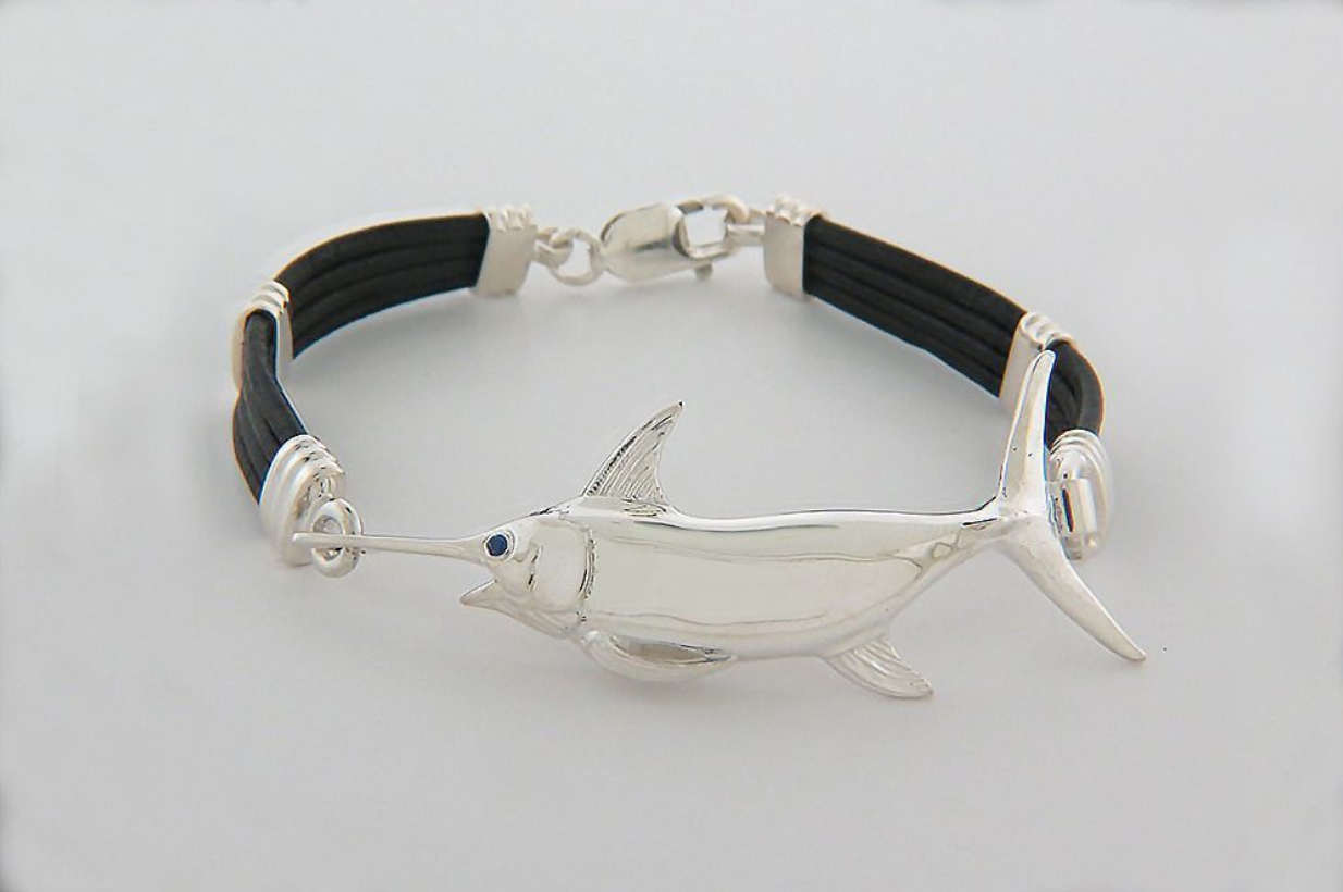 Swordfish Black Leather Bracelet