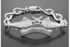 Silver Marlin and Hooks Bracelet
