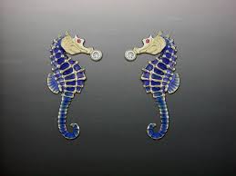 Seahorse Ceramic Color and Diamond Earrings