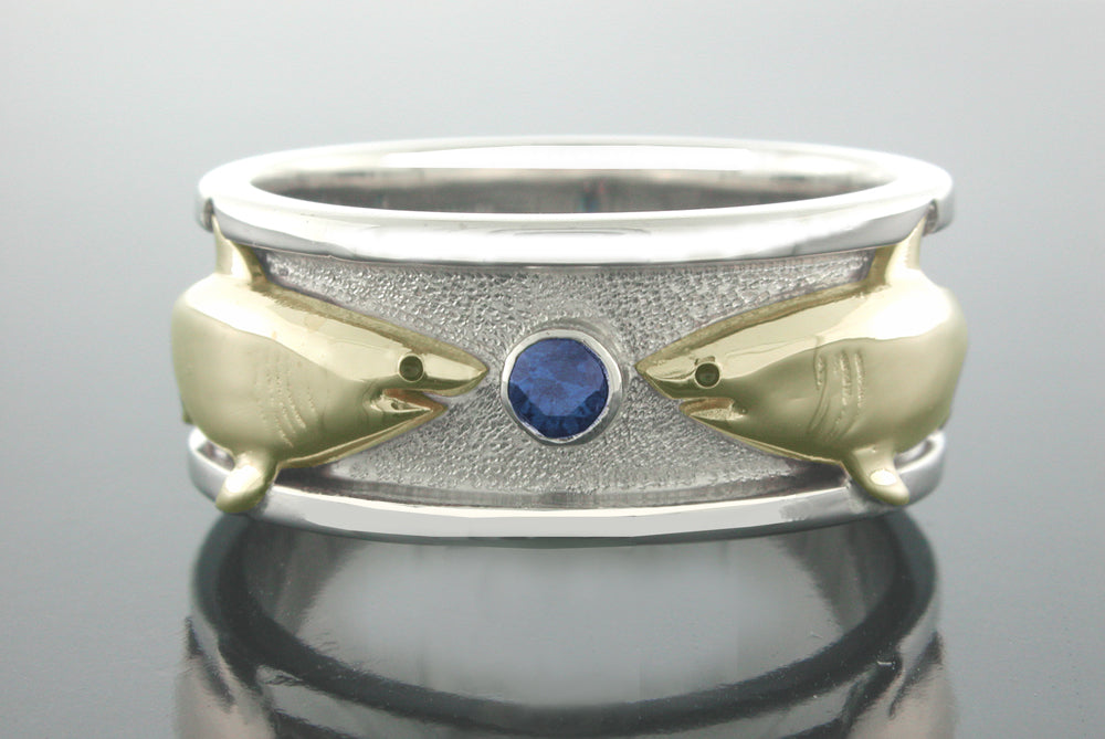Men's Blue Diamond Multiple Fish Ring