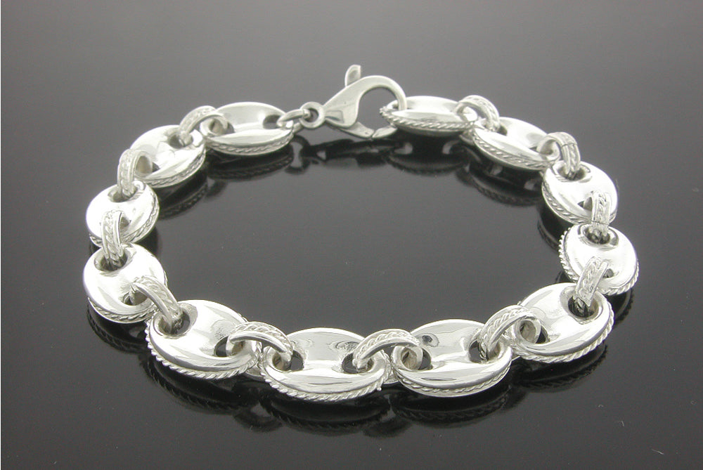Large Sterling Silver Anchor Chain Bracelet