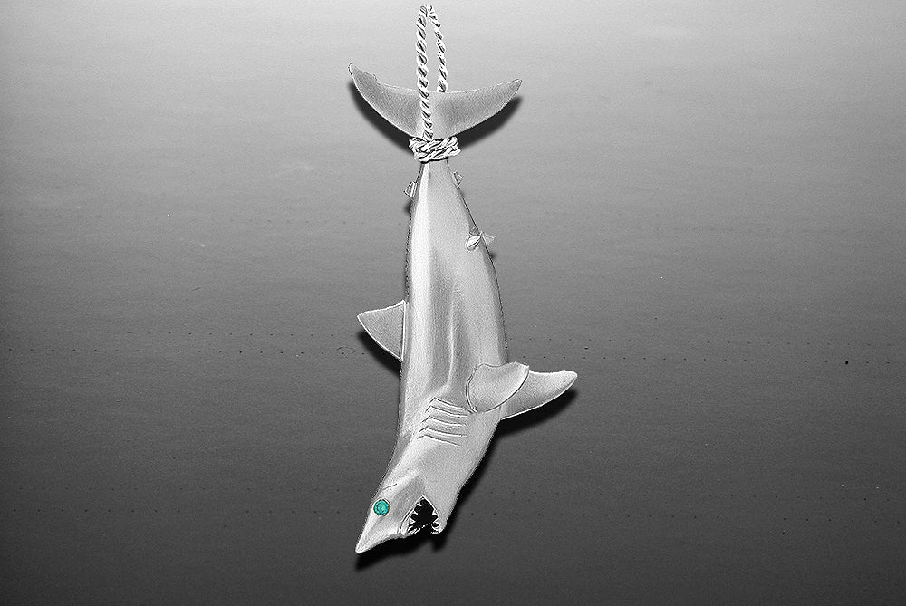 Silver Mako Shark Tail Wrap Pendant