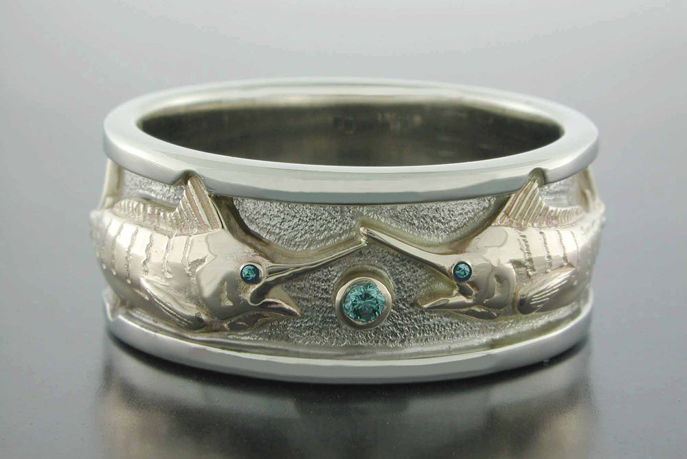 Facing Marlins Blue Diamond Ring